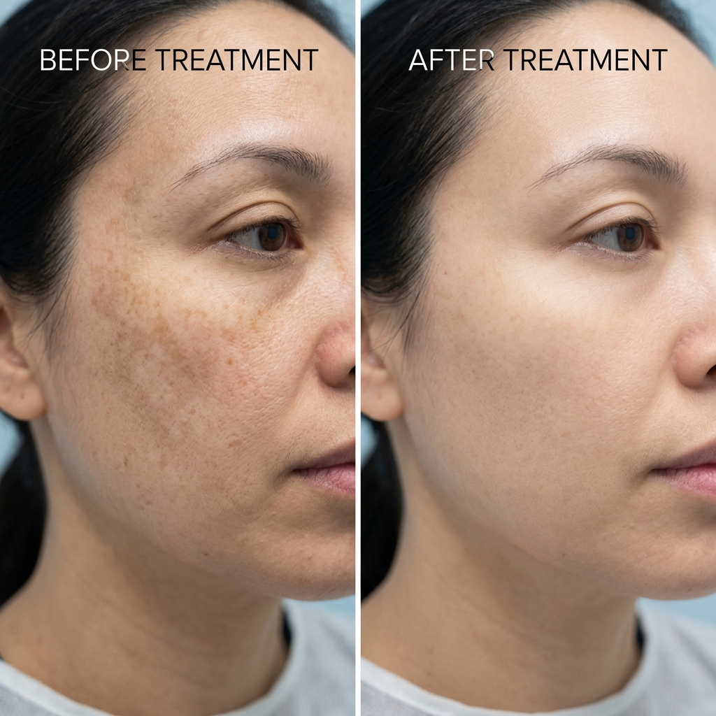 Antes y después de tratamiento para melasma leve a moderado